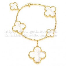 Van Cleef Arpels Magic Alhambra Armband 5 Motieven Geel Goud Met Witte Parelmoer