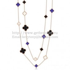 Van Cleef Arpels Magic Alhambra ketting roze goud 16 motieven met zwarte onyx lapis witte parelmoer