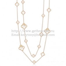 Van Cleef Arpels Magic Alhambra ketting roze goud 16 motieven met witte parelmoer