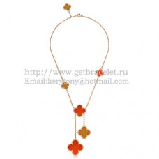 Van Cleef Arpels Magic Alhambra ketting roze goud 6 motieven met tijgeroog onyx parelmoer
