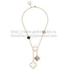 Van Cleef Arpels Magic Alhambra ketting roze goud 6 motieven met witgrijze parelmoer