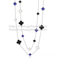 Van Cleef Arpels Magic Alhambra ketting wit goud 16 motieven met zwarte onyx lapis witte parelmoer