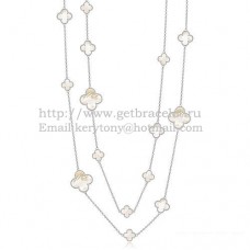 Van Cleef Arpels Magic Alhambra ketting witgoud 16 motieven met witte parelmoer