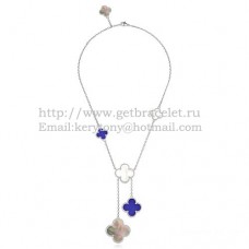 Van Cleef Arpels Magic Alhambra Ketting Witgoud 6 Motieven Met Grijs Wit Lapis Parelmoer
