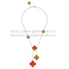 Van Cleef Arpels Magic Alhambra ketting wit goud 6 motieven met tijgeroog onyx parelmoer