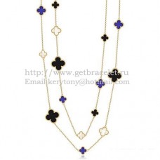 Van Cleef Arpels Magic Alhambra ketting geel goud 16 motieven met zwarte onyx lapis witte parelmoer