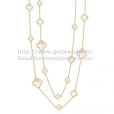 Van Cleef Arpels Magic Alhambra ketting geel goud 16 motieven met witte parelmoer