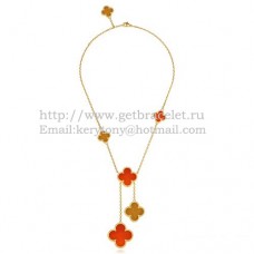 Van Cleef Arpels Magic Alhambra Ketting Geel Goud 6 Motieven Met Tijgeroog Onyx Parelmoer