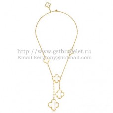 Van Cleef Arpels Magic Alhambra ketting geel goud 6 motieven met witte parelmoer