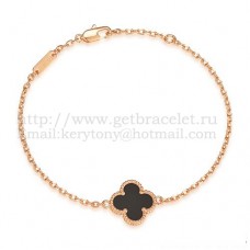 Van Cleef Arpels Sweet Alhambra Armband Roze Goud Met Zwarte Onyx Parelmoer
