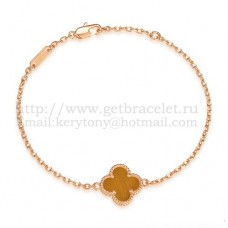 Van Cleef Arpels Sweet Alhambra Armband Roze Goud Met Tijgeroog Parelmoer