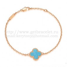 Van Cleef Arpels Sweet Alhambra Armband Roze Goud met Turkoois Parelmoer