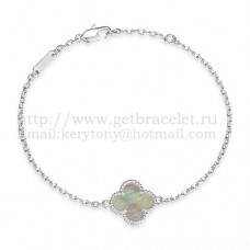 Van Cleef Arpels Sweet Alhambra Armband Witgoud met Grijze Parelmoer