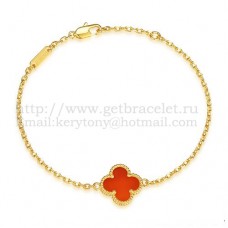 Van Cleef Arpels Sweet Alhambra Armband Geel Goud Met Carneool Parelmoer