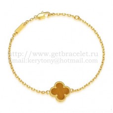 Van Cleef Arpels Sweet Alhambra Armband Geel Goud Met Tijgeroog Parelmoer