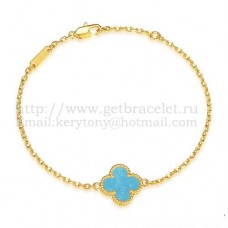 Van Cleef Arpels Sweet Alhambra Armband Geel Goud Met Turkoois Parelmoer