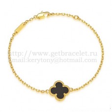 Van Cleef Arpels Sweet Alhambra Armband Geel Goud Met Zwarte Onyx Parelmoer