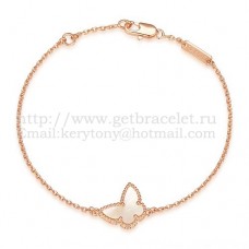 Van Cleef Arpels Sweet Alhambra Vlinderarmband Roze Goud Met Witte Parelmoer