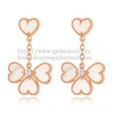 Van Cleef Arpels Sweet Alhambra Effeuillage Oorbellen Roze Goud Met Witte Parelmoer