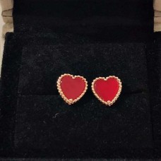 Van Cleef Arpels Sweet Alhambra Heart Earring Roze Goud Carneool