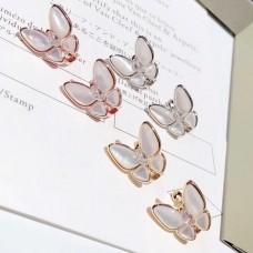 Van Cleef Arpels Twee vlinderoorbellen Parelmoer met diamant 3 kleuren