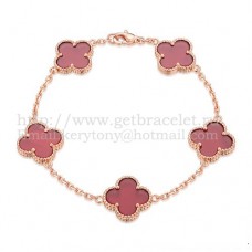 Van Cleef Arpels Alhambra Armband 5 Motieven Roze Goud Met Carneool Parelmoer