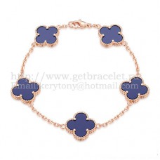 Van Cleef Arpels Alhambra Armband 5 Motieven Roze Goud met Lapis Parelmoer