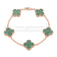 Van Cleef Arpels Alhambra Armband 5 Motieven Roze Goud met Malachiet Parelmoer