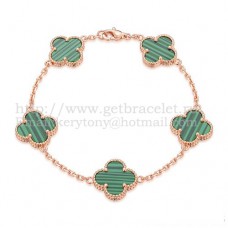 Van Cleef Arpels Alhambra Armband 5 Motieven Roze Goud met Malachiet Parelmoer