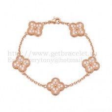 Van Cleef Arpels Alhambra Armband 5 Motieven Roze Goud met Ronde Diamanten
