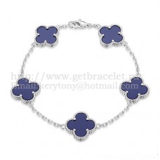 Van Cleef Arpels Alhambra Armband 5 Motieven Witgoud met Lapis Parelmoer