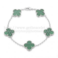 Van Cleef Arpels Alhambra Armband 5 Motieven Witgoud met Malachiet Parelmoer