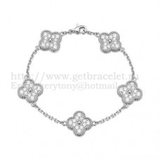 Van Cleef Arpels Alhambra Armband 5 Motieven Witgoud met Ronde Diamanten