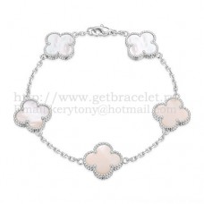 Van Cleef Arpels Alhambra Armband 5 Motieven Witgoud met Witte Parelmoer