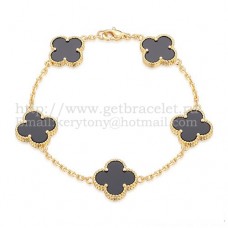 Van Cleef Arpels Alhambra Armband 5 Motieven Geel Goud met Zwarte Agaat Parelmoer