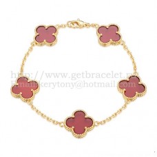 Van Cleef Arpels Alhambra Armband 5 Motieven Geel Goud Met Carneool Parelmoer