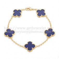Van Cleef Arpels Alhambra Armband 5 Motieven Geel Goud Met Lapis Parelmoer