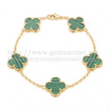 Van Cleef Arpels Alhambra Armband 5 Motieven Geel Goud met Malachiet Parelmoer