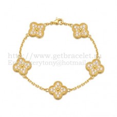 Van Cleef Arpels Alhambra Armband 5 Motieven Geel Goud Met Ronde Diamanten
