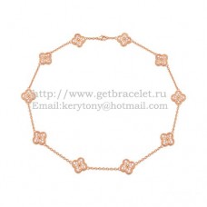 Van Cleef Arpels Alhambra lange ketting roze goud 10 motieven met pave diamanten