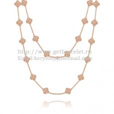 Van Cleef Arpels Alhambra lange ketting roze goud 20 motieven met pave diamanten