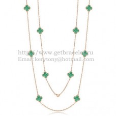 Van Cleef Arpels Alhambra ketting roze goud 10 motieven met malachiet parelmoer