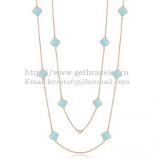 Van Cleef Arpels Alhambra ketting roze goud 10 motieven met turquoise parelmoer