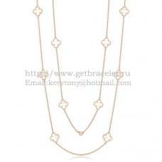 Van Cleef Arpels Alhambra ketting roze goud 10 motieven met witte parelmoer