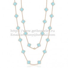 Van Cleef Arpels Alhambra ketting roze goud 20 motieven met turquoise parelmoer