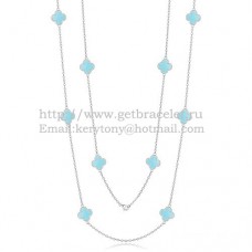 Van Cleef Arpels Alhambra ketting witgoud 10 motieven met turquoise parelmoer