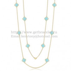 Van Cleef Arpels Alhambra ketting geel goud 10 motieven met turquoise parelmoer