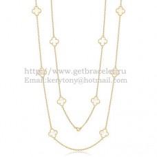 Van Cleef Arpels Alhambra ketting geel goud 10 motieven met witte parelmoer
