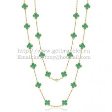 Van Cleef Arpels Alhambra ketting geel goud 20 motieven met malachiet parelmoer