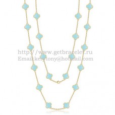 Van Cleef Arpels Alhambra ketting geel goud 20 motieven met turquoise parelmoer